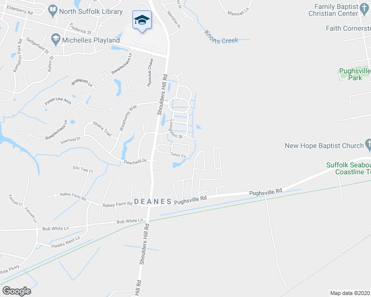 map of restaurants, bars, coffee shops, grocery stores, and more near 1311 Teton Circle in Suffolk