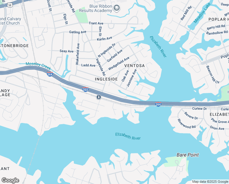 map of restaurants, bars, coffee shops, grocery stores, and more near 3632 Kentucky Avenue in Norfolk