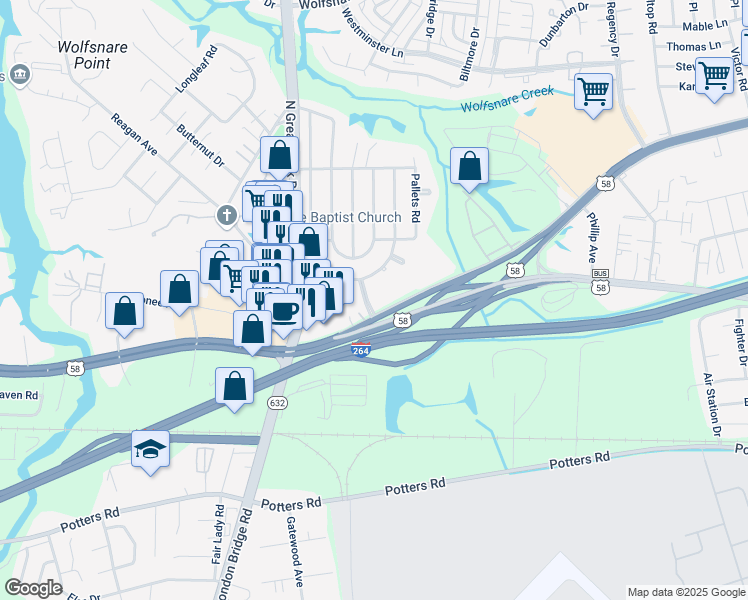 map of restaurants, bars, coffee shops, grocery stores, and more near 2212 Laskin Road in Virginia Beach