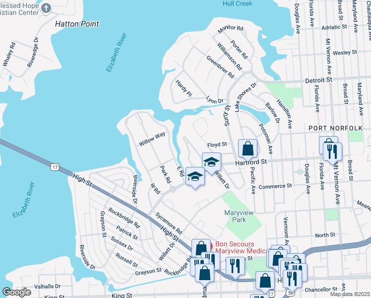 map of restaurants, bars, coffee shops, grocery stores, and more near 132 Tyler Crescent West in Portsmouth