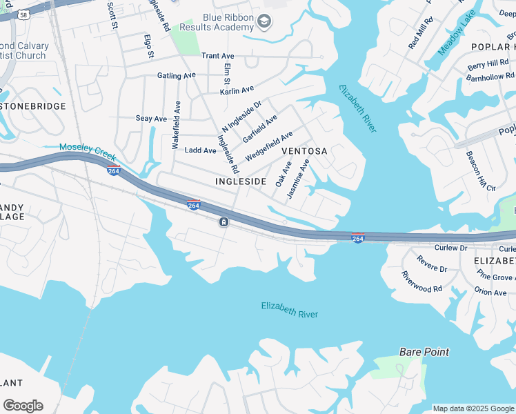 map of restaurants, bars, coffee shops, grocery stores, and more near 3632 Kentucky Avenue in Norfolk