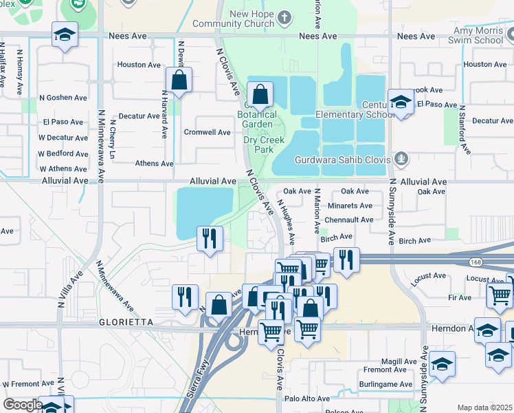 map of restaurants, bars, coffee shops, grocery stores, and more near 732 North Clovis Avenue in Clovis