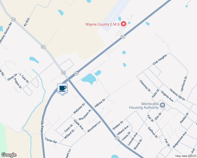map of restaurants, bars, coffee shops, grocery stores, and more near Alchera Avenue in Monticello