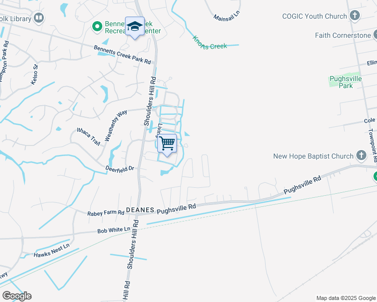 map of restaurants, bars, coffee shops, grocery stores, and more near 4016 Holston Court in Suffolk