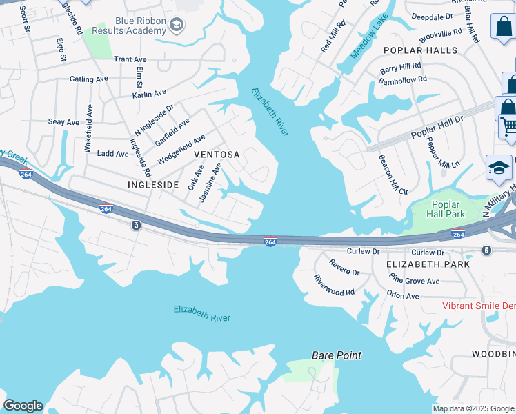 map of restaurants, bars, coffee shops, grocery stores, and more near 3768 Brennan Avenue in Norfolk