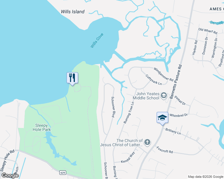 map of restaurants, bars, coffee shops, grocery stores, and more near 4681 Schooner Boulevard in Suffolk