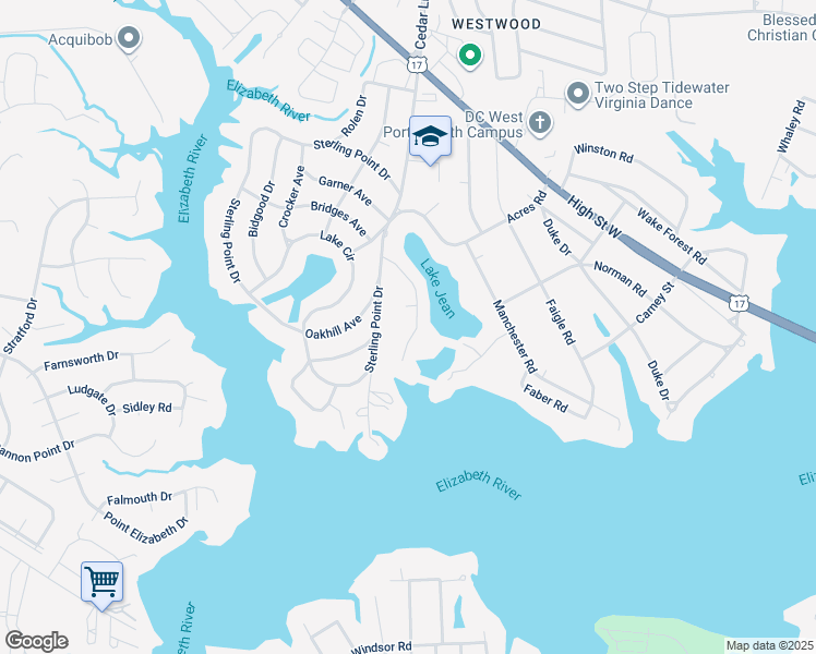 map of restaurants, bars, coffee shops, grocery stores, and more near 2908 Replica Lane in Portsmouth