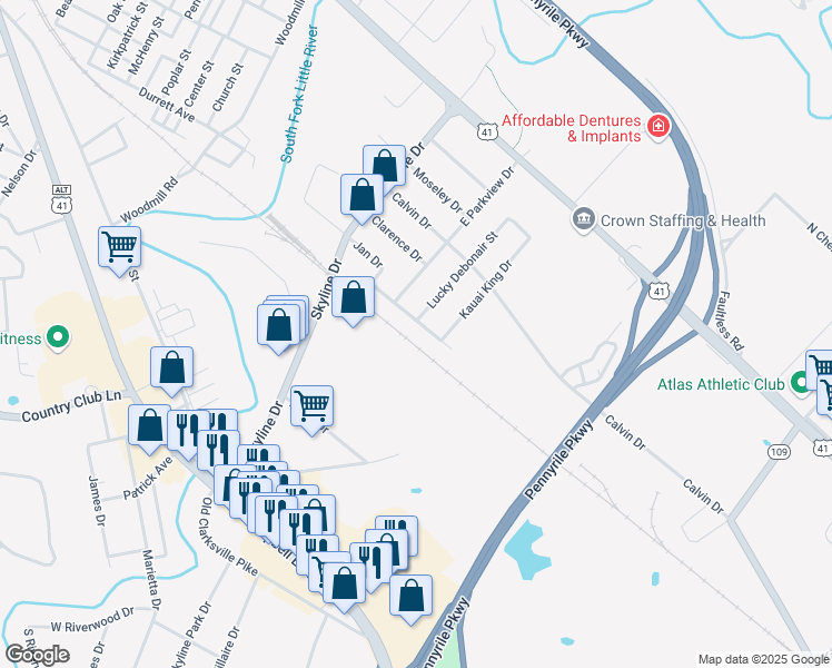 map of restaurants, bars, coffee shops, grocery stores, and more near 1901-1999 Jan Drive in Hopkinsville