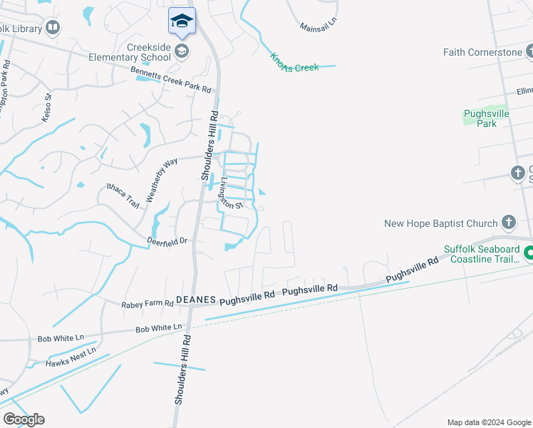 map of restaurants, bars, coffee shops, grocery stores, and more near 4020 Holston Court in Suffolk