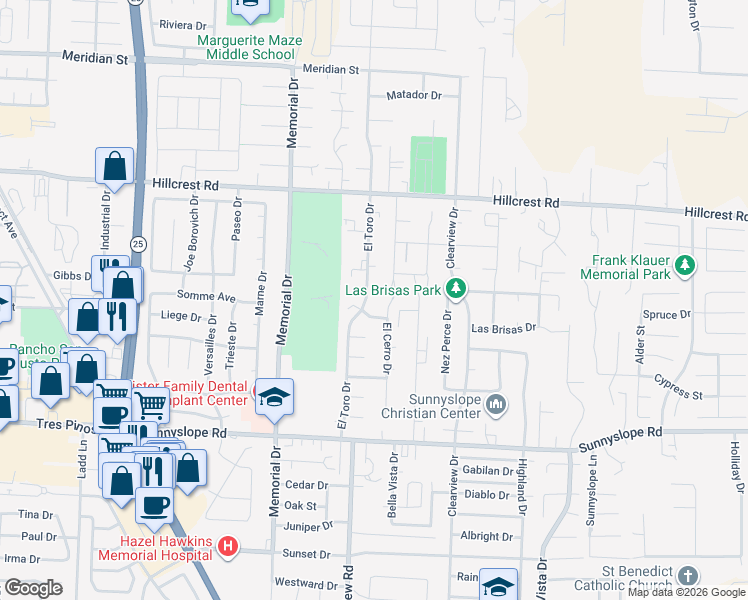 map of restaurants, bars, coffee shops, grocery stores, and more near 1295 Poppy Lane Drive in Hollister