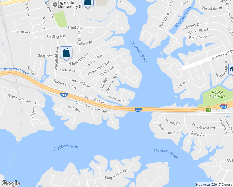 map of restaurants, bars, coffee shops, grocery stores, and more near 808 Almond Avenue in Norfolk
