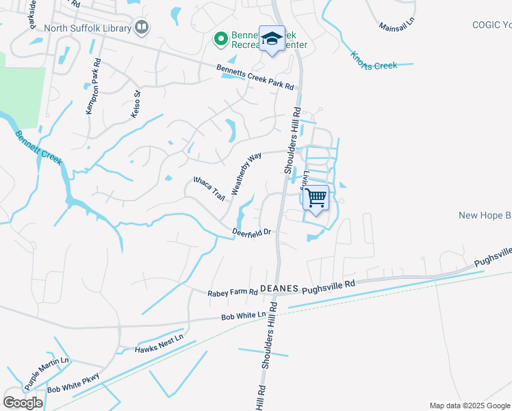map of restaurants, bars, coffee shops, grocery stores, and more near 5512 Buckhorne Crescent in Suffolk