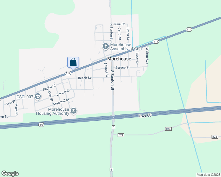 map of restaurants, bars, coffee shops, grocery stores, and more near 603 North Benton Street in Morehouse