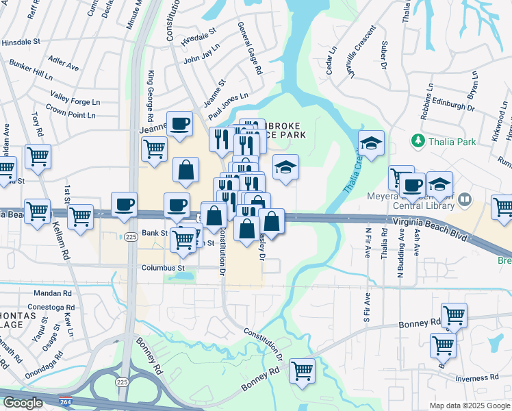 map of restaurants, bars, coffee shops, grocery stores, and more near 4448 Virginia Beach Blvd in Virginia Beach