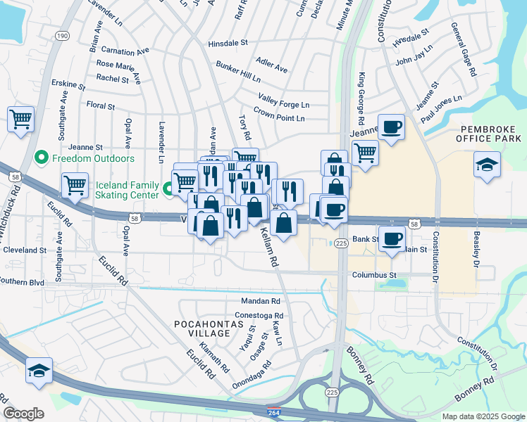 map of restaurants, bars, coffee shops, grocery stores, and more near 4752 Virginia Beach Blvd in Virginia Beach