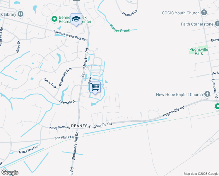 map of restaurants, bars, coffee shops, grocery stores, and more near 4027 Holston Court in Suffolk