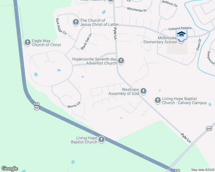 map of restaurants, bars, coffee shops, grocery stores, and more near 522-532 Foxfield Road in Hopkinsville