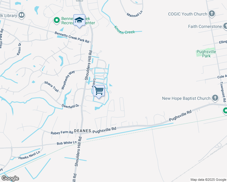 map of restaurants, bars, coffee shops, grocery stores, and more near 4025 Holston Court in Suffolk