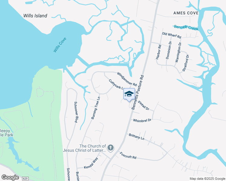 map of restaurants, bars, coffee shops, grocery stores, and more near 2702 Windjammer Road in Suffolk