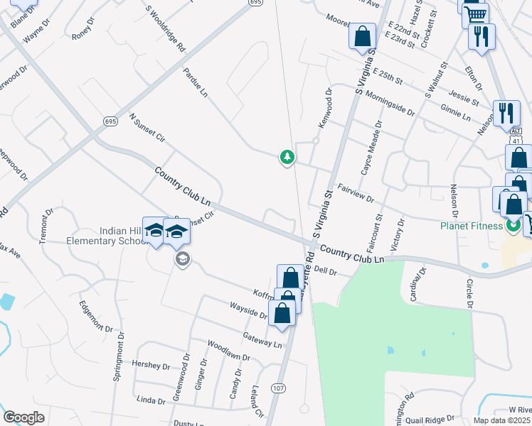 map of restaurants, bars, coffee shops, grocery stores, and more near 700 Hickory Ridge Cir in Hopkinsville