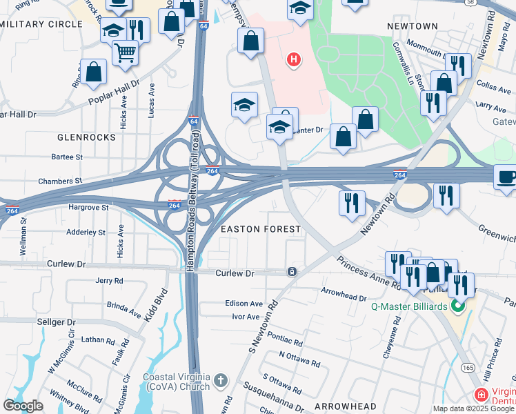map of restaurants, bars, coffee shops, grocery stores, and more near 6146 Blackstone Street in Norfolk