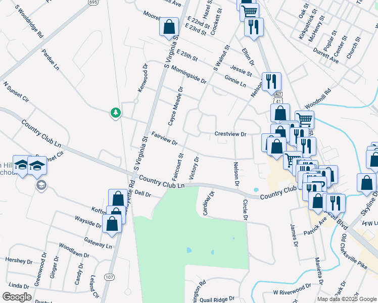 map of restaurants, bars, coffee shops, grocery stores, and more near 293 Fairview Drive in Hopkinsville