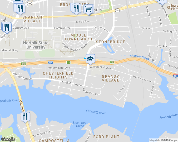 map of restaurants, bars, coffee shops, grocery stores, and more near 2907 Earlscourt Avenue in Norfolk
