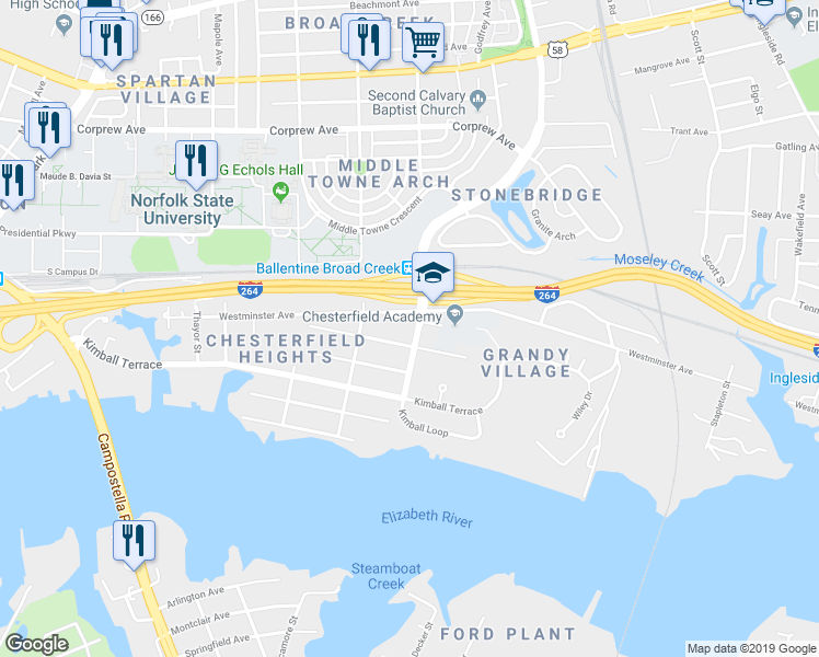 map of restaurants, bars, coffee shops, grocery stores, and more near 778 Ballentine Boulevard in Norfolk