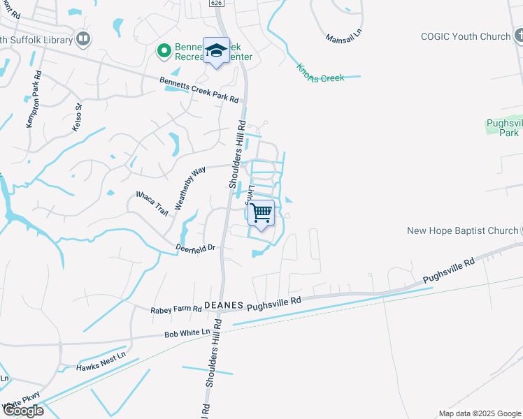 map of restaurants, bars, coffee shops, grocery stores, and more near 2119 Livingston Street in Suffolk