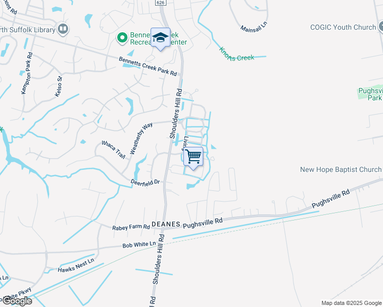 map of restaurants, bars, coffee shops, grocery stores, and more near 2115 Livingston Street in Suffolk