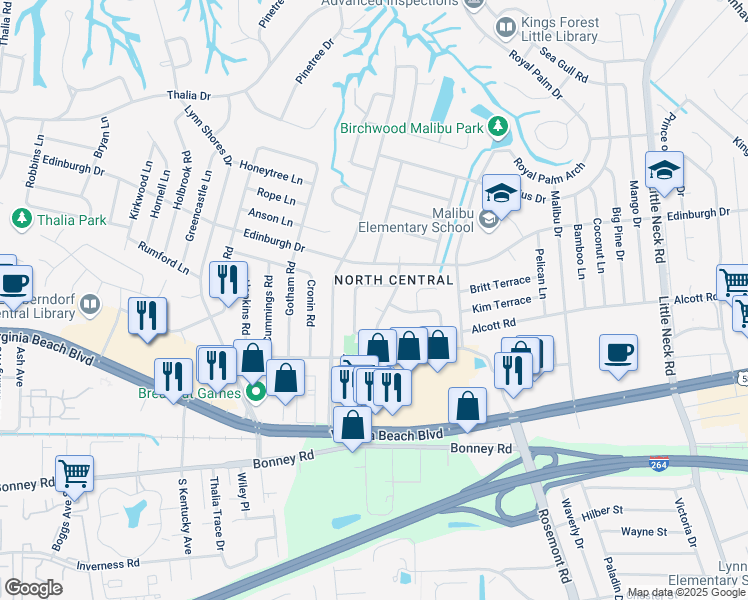 map of restaurants, bars, coffee shops, grocery stores, and more near 3720 Dunmoor Court in Virginia Beach