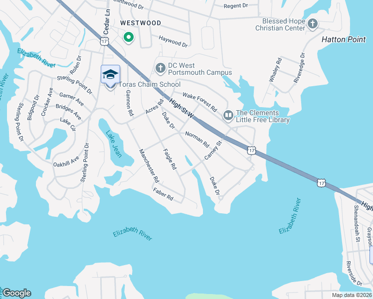 map of restaurants, bars, coffee shops, grocery stores, and more near 4517 Duke Drive in Portsmouth