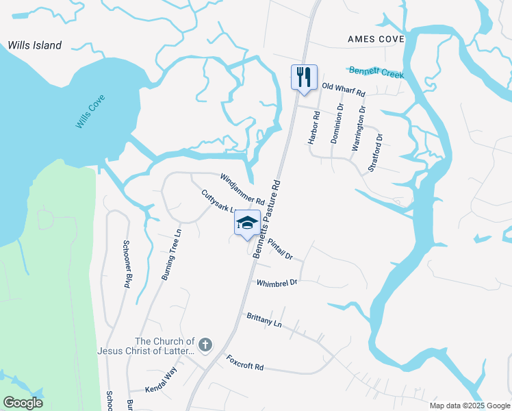 map of restaurants, bars, coffee shops, grocery stores, and more near 5057 Bennetts Pasture Road in Suffolk