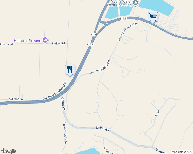 map of restaurants, bars, coffee shops, grocery stores, and more near 3331 San Juan Hollister Road in Hollister