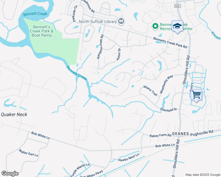 map of restaurants, bars, coffee shops, grocery stores, and more near 3606 Gold Cup Point in Suffolk
