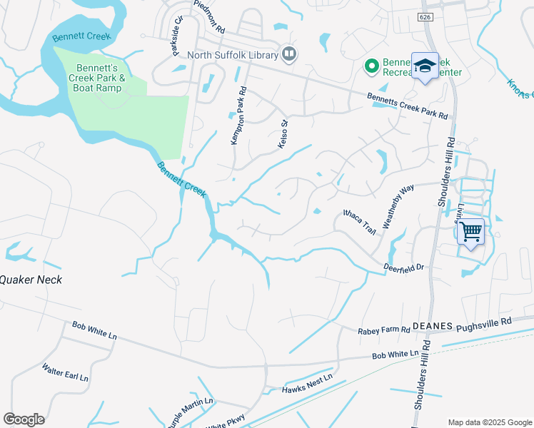 map of restaurants, bars, coffee shops, grocery stores, and more near 3606 Gold Cup Point in Suffolk