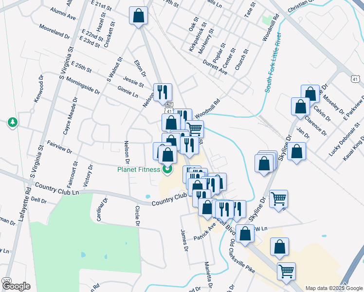 map of restaurants, bars, coffee shops, grocery stores, and more near 2602 Fort Campbell Blvd in Hopkinsville