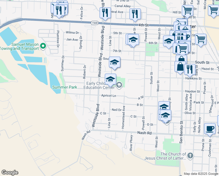map of restaurants, bars, coffee shops, grocery stores, and more near 900 Verissimo Court in Hollister