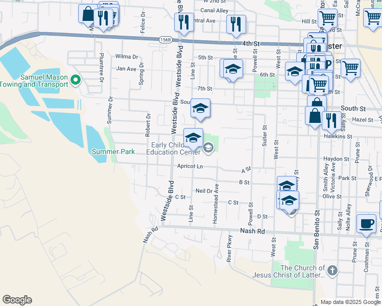 map of restaurants, bars, coffee shops, grocery stores, and more near 900 Verissimo Court in Hollister