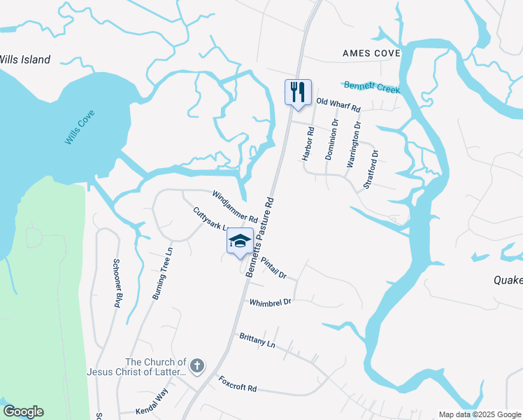 map of restaurants, bars, coffee shops, grocery stores, and more near 5065 Bennetts Pasture Road in Suffolk