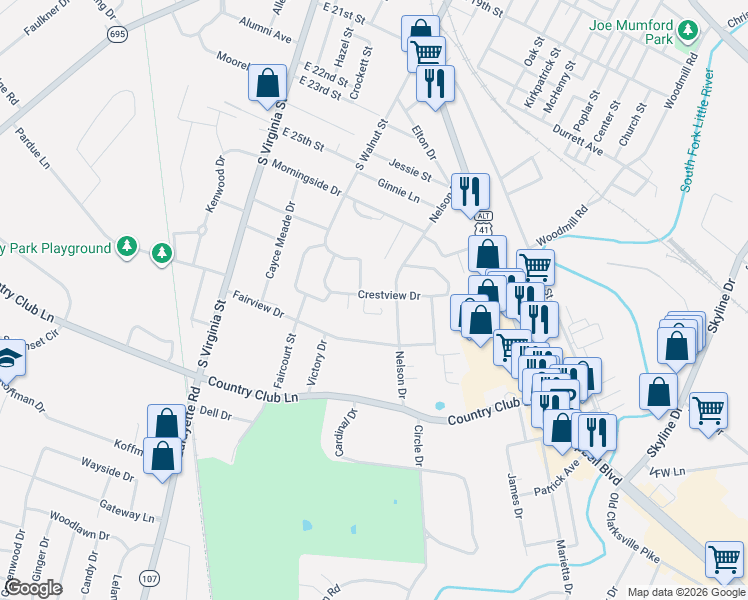 map of restaurants, bars, coffee shops, grocery stores, and more near 2701-2713 Nelson Dr in Hopkinsville