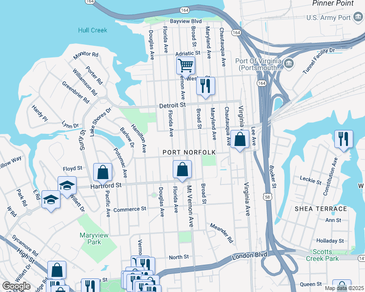 map of restaurants, bars, coffee shops, grocery stores, and more near 513 Mount Vernon Avenue in Portsmouth