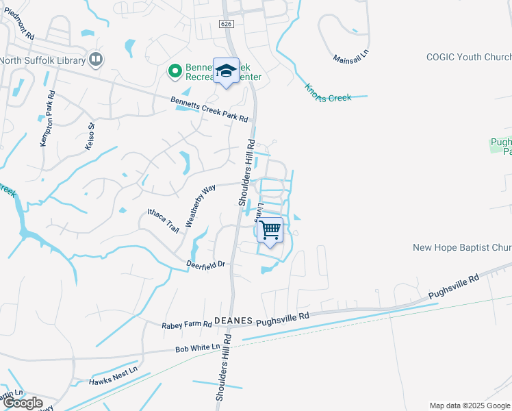 map of restaurants, bars, coffee shops, grocery stores, and more near 2006 Livingston Street in Suffolk