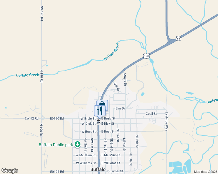 map of restaurants, bars, coffee shops, grocery stores, and more near 127 Oak Road in Buffalo