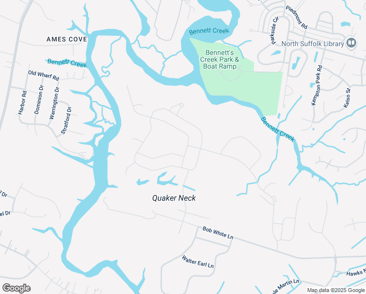 map of restaurants, bars, coffee shops, grocery stores, and more near 3001 Bob White Lane in Suffolk