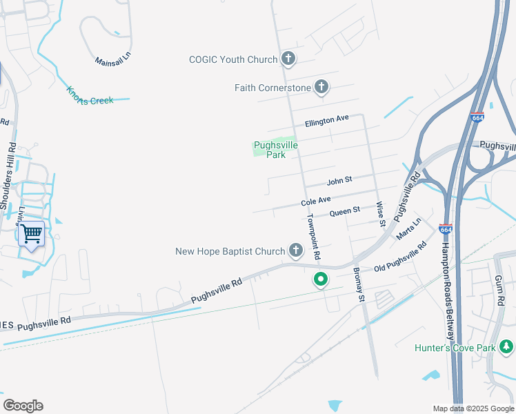 map of restaurants, bars, coffee shops, grocery stores, and more near 4220 Cole Avenue in Suffolk
