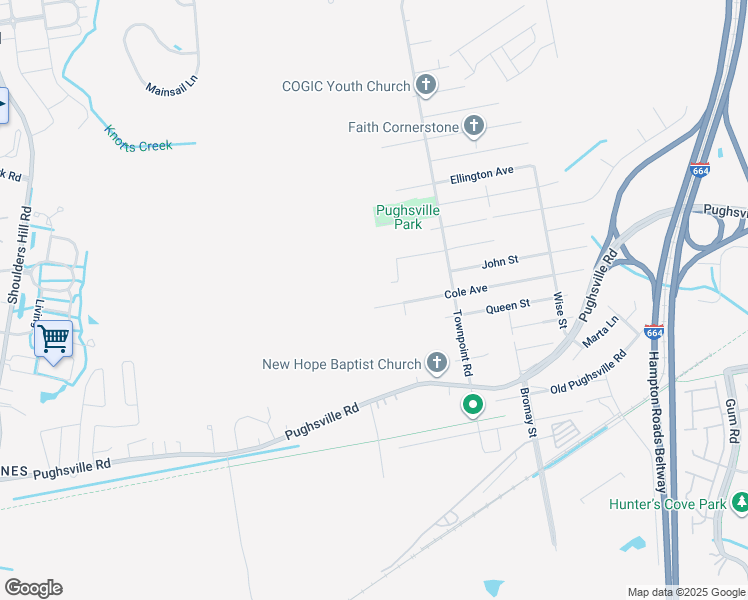 map of restaurants, bars, coffee shops, grocery stores, and more near 4220 Cole Avenue in Suffolk