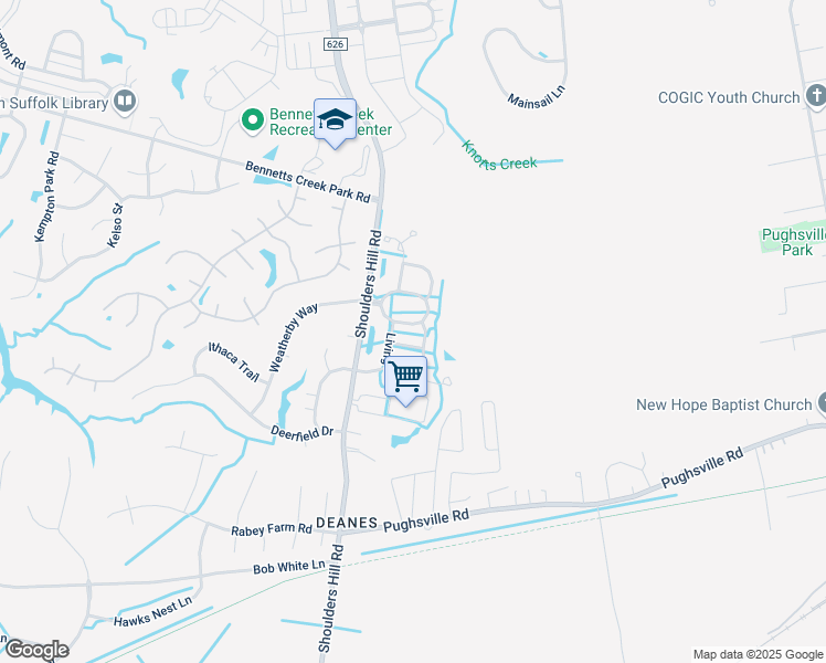 map of restaurants, bars, coffee shops, grocery stores, and more near 1112 Island Park Circle in Suffolk