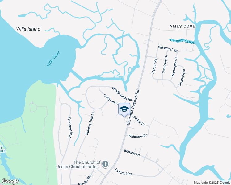 map of restaurants, bars, coffee shops, grocery stores, and more near 2817 Windjammer Road in Suffolk