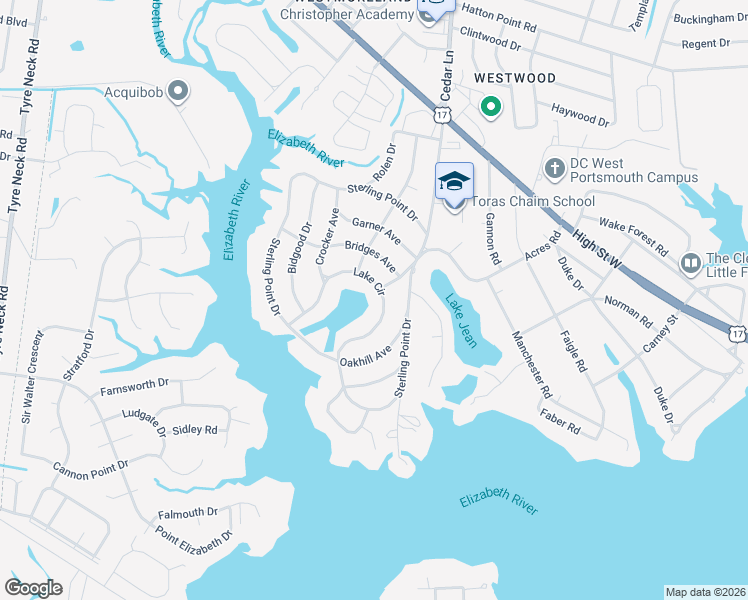 map of restaurants, bars, coffee shops, grocery stores, and more near 2901 Feudist Drive in Portsmouth